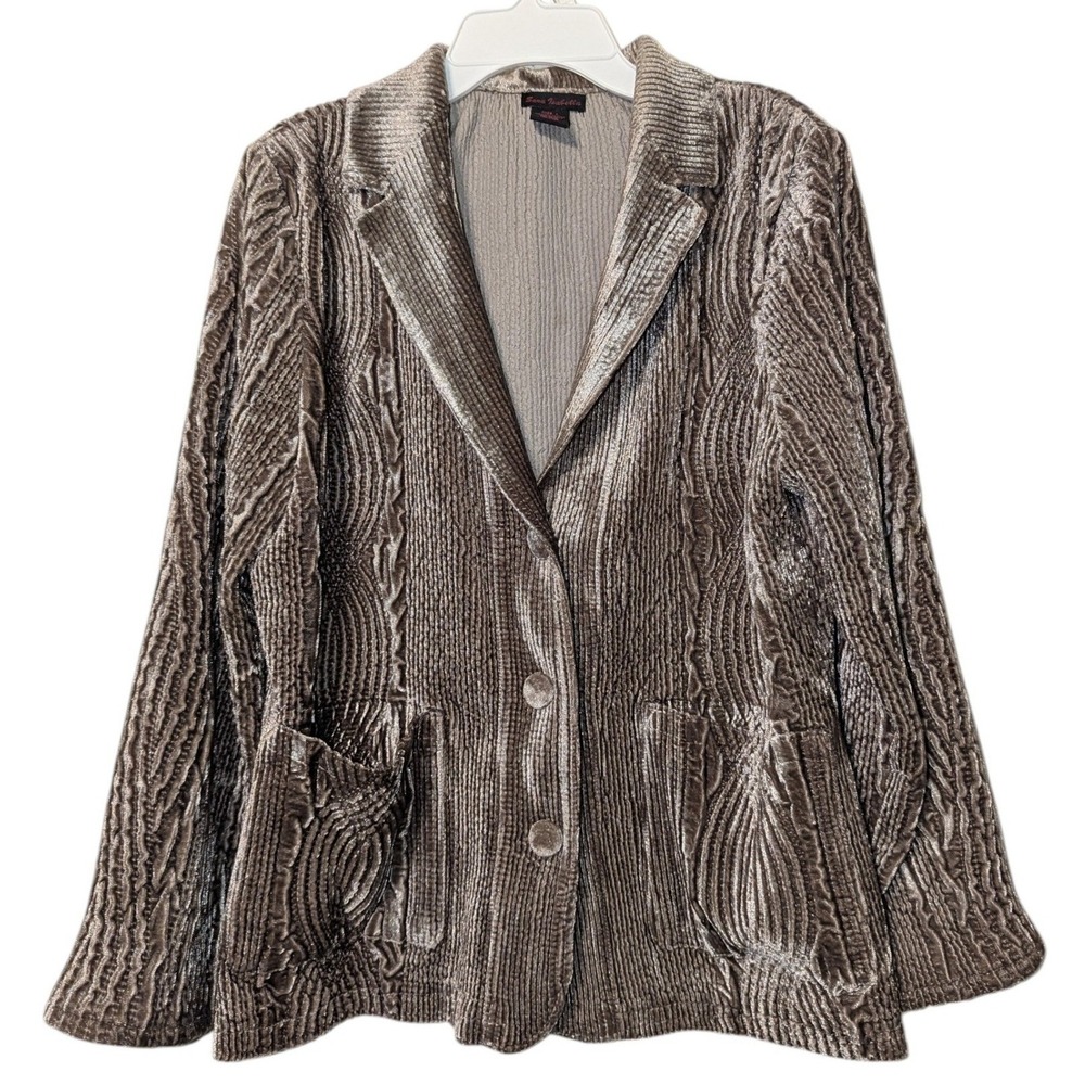 Sara Isabella Women Taupe Crushed Velvet Textured Blazer Jacket Size L